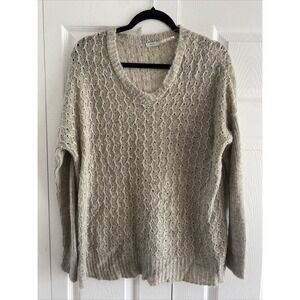 Kimchi Blu Womens Medium Tan Cableknit Sweater Fisherman Coastal Clean Girl